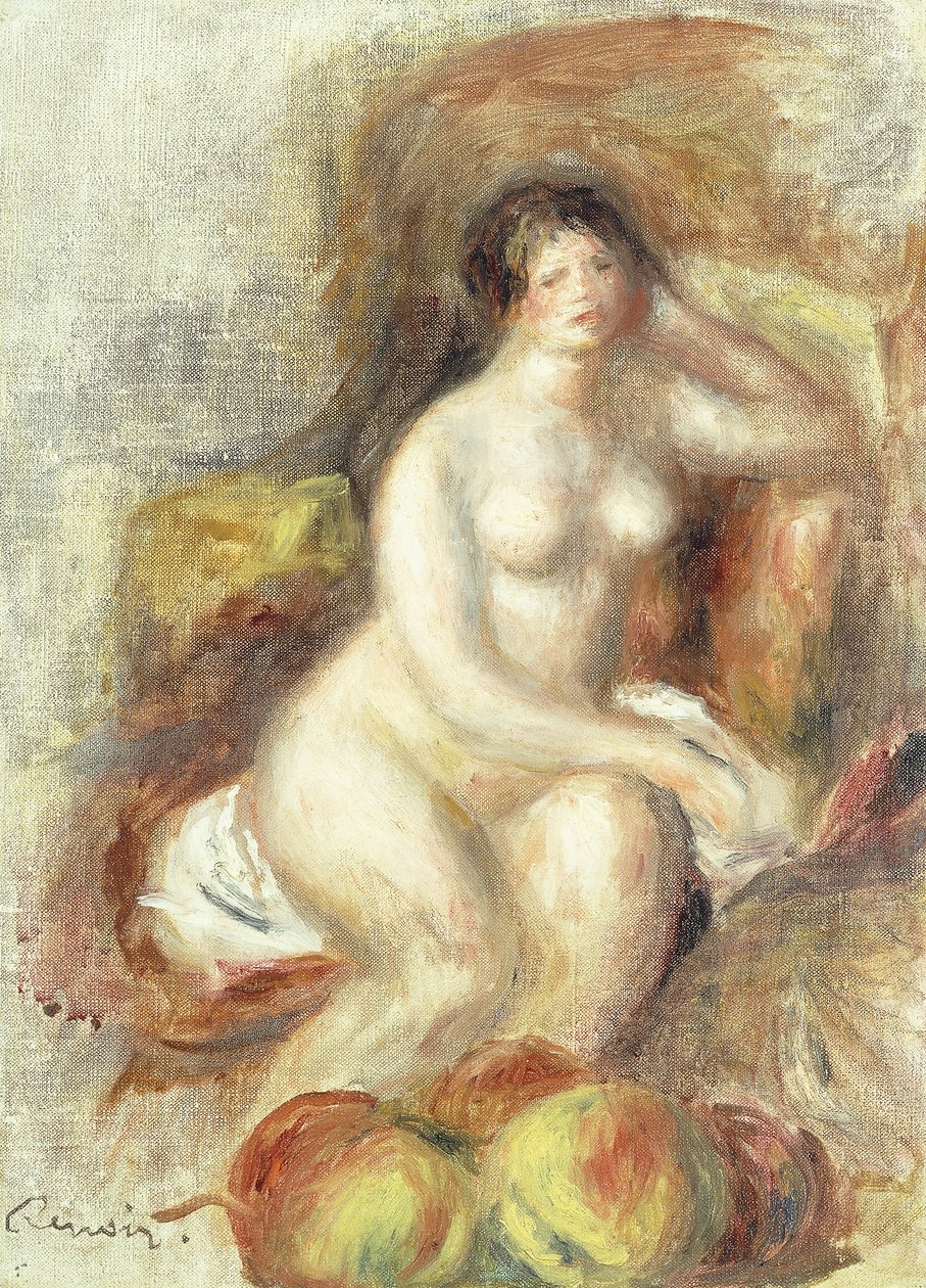 Donna nuda seduta con mele, c.1908 da Pierre Auguste Renoir