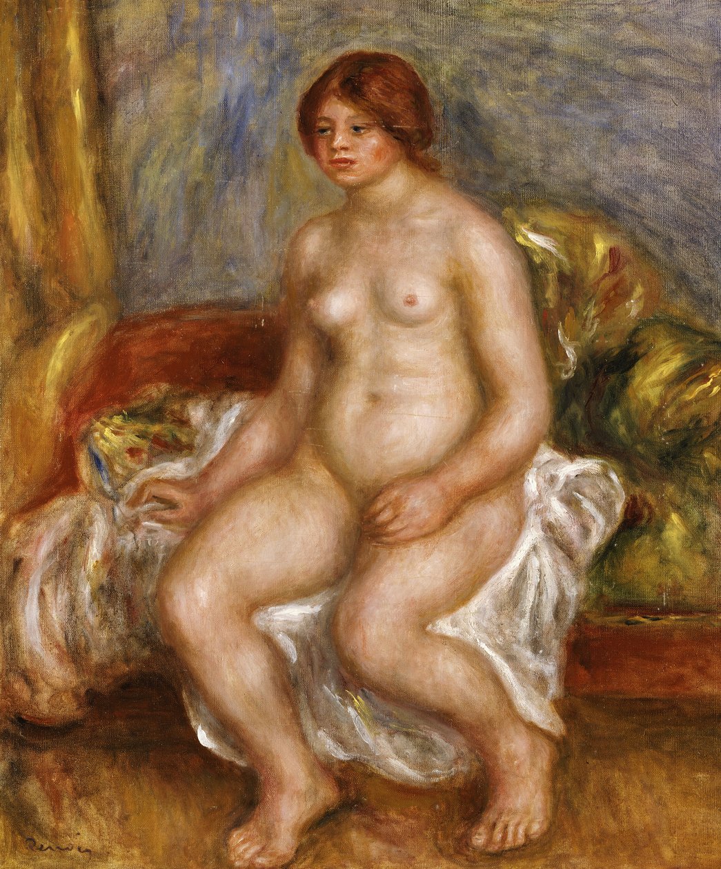 Donna nuda su cuscini verdi, 1909 da Pierre Auguste Renoir
