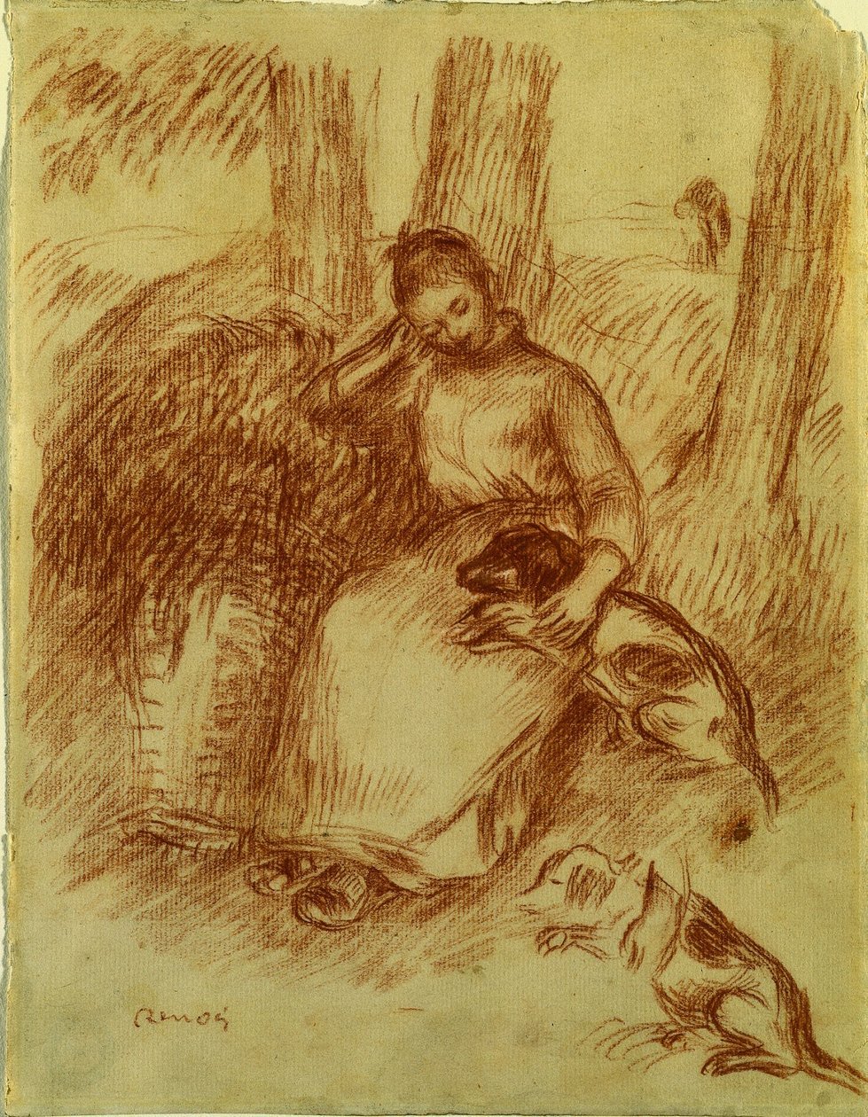 Contadina con cane, c. 1894 da Pierre Auguste Renoir