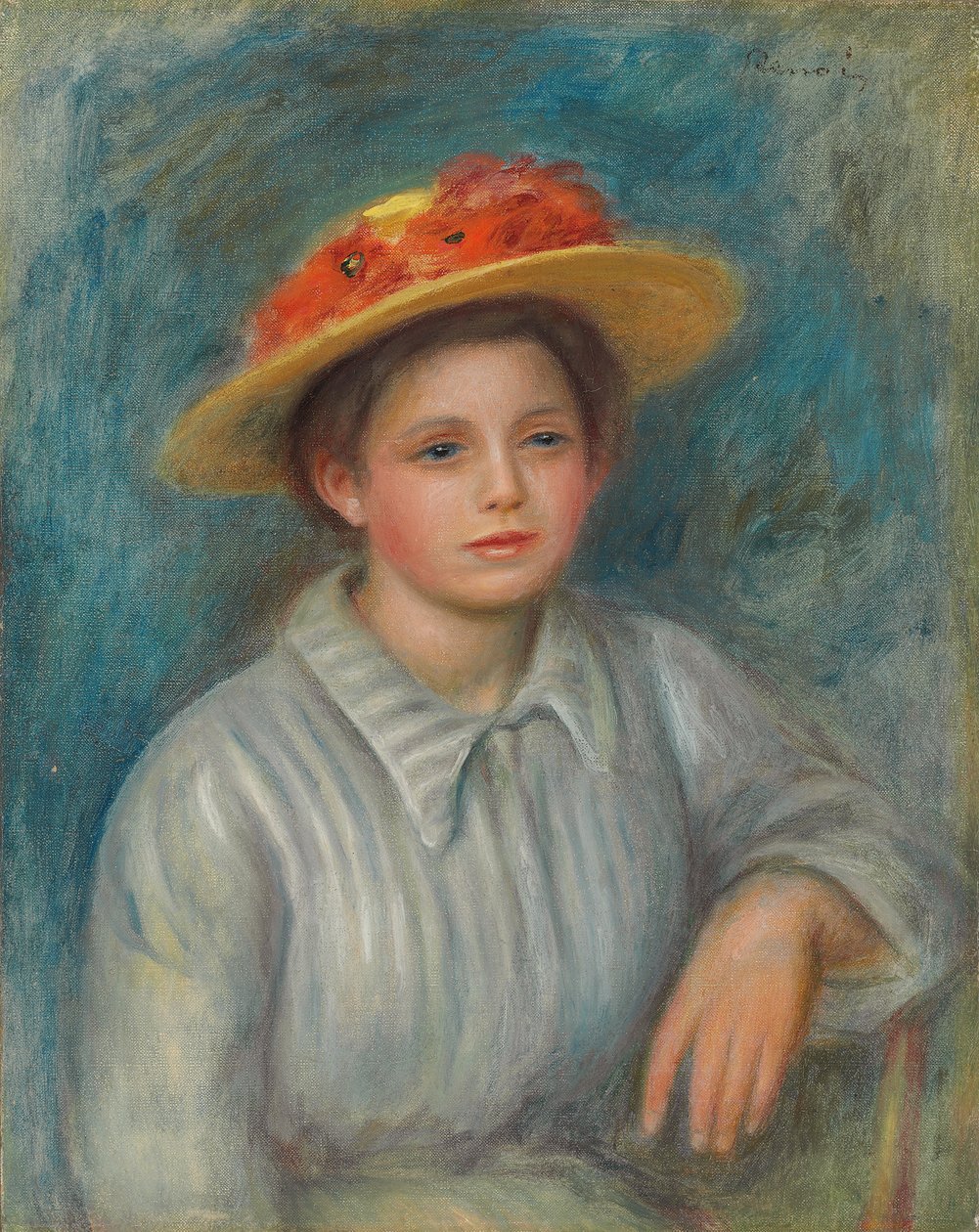 Ritratto di una donna con cappello fiorito da Pierre Auguste Renoir