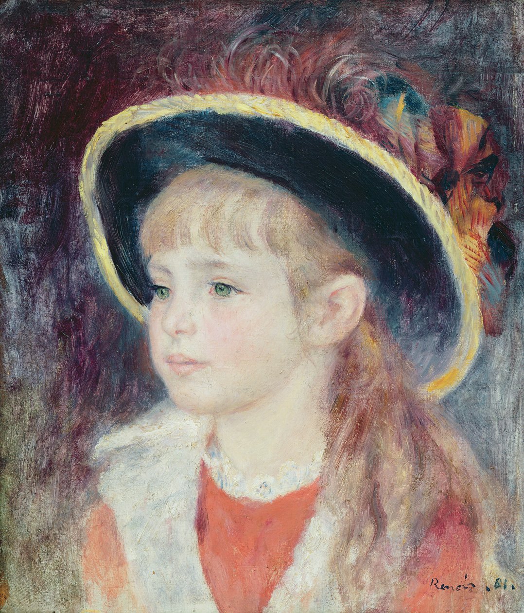 Ritratto di una giovane ragazza con cappello blu, 1881 da Pierre Auguste Renoir