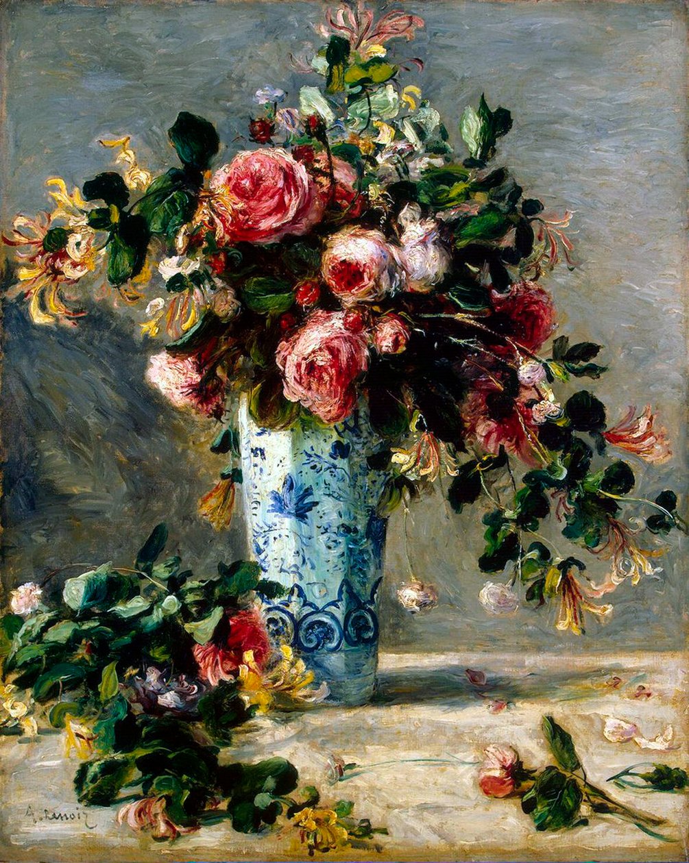 Rose e gelsomini in un vaso di Delft, 1880-1881 da Pierre Auguste Renoir