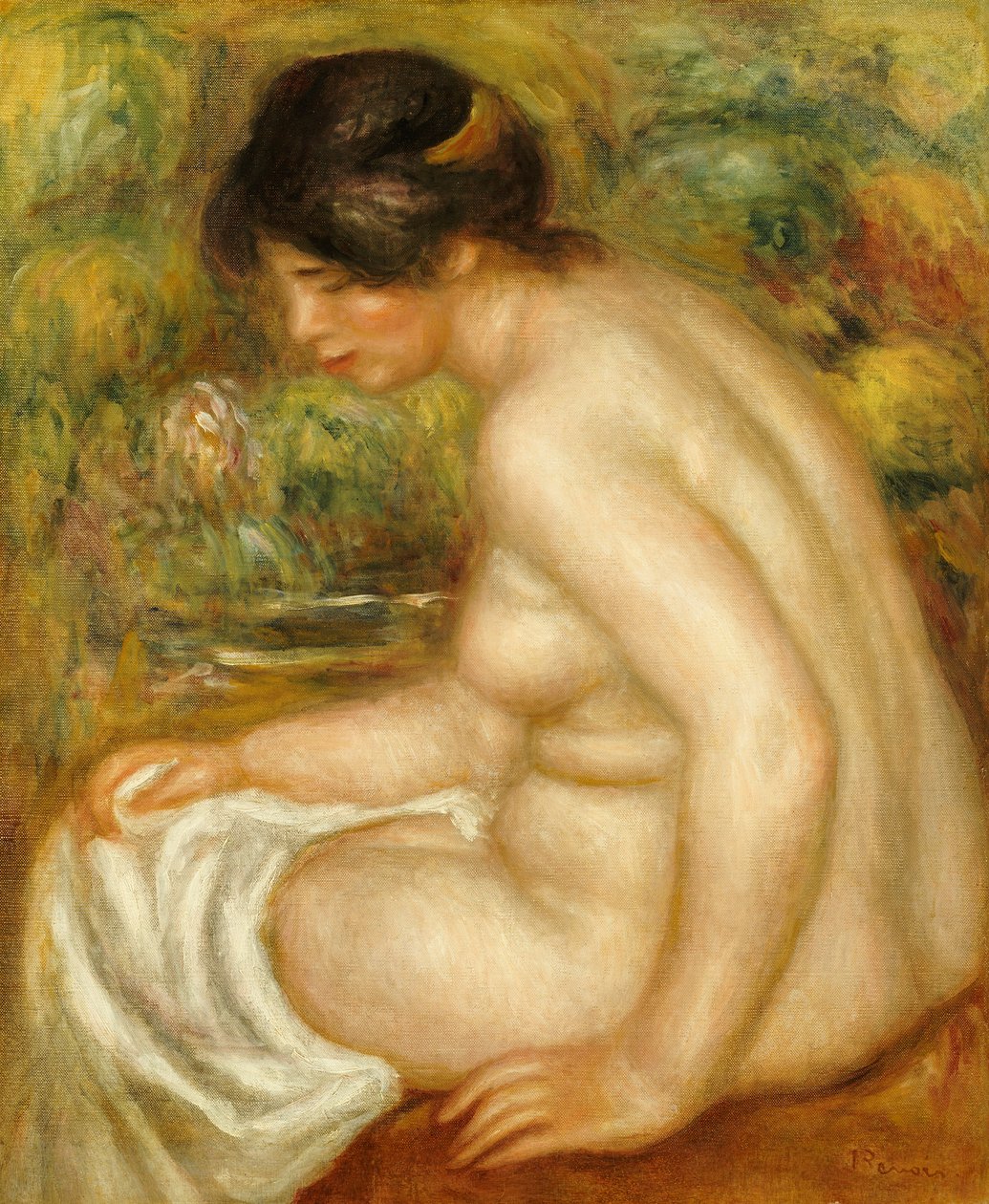 Vista Laterale di un Bagnante Seduto da Pierre Auguste Renoir