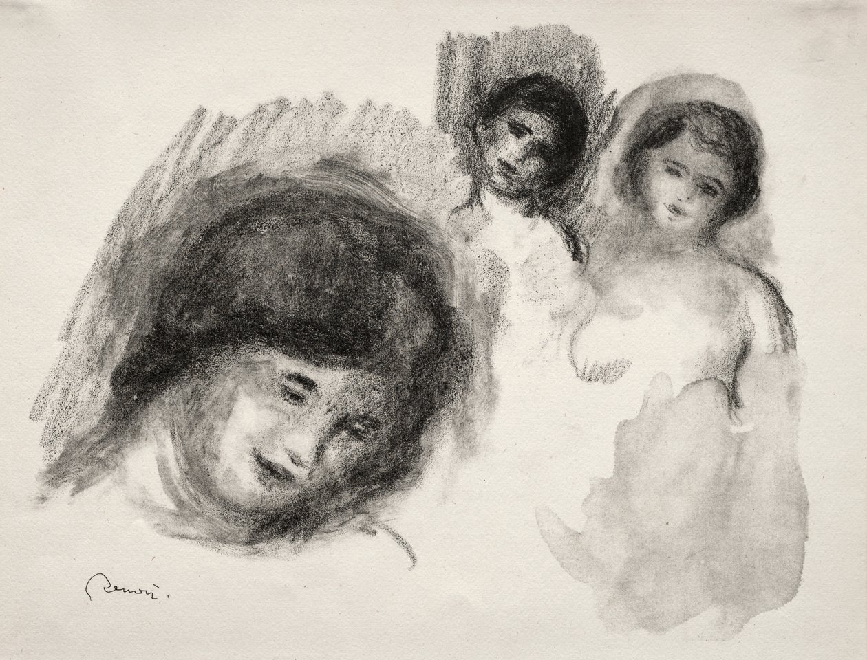 Pietra con tre schizzi da Pierre Auguste Renoir