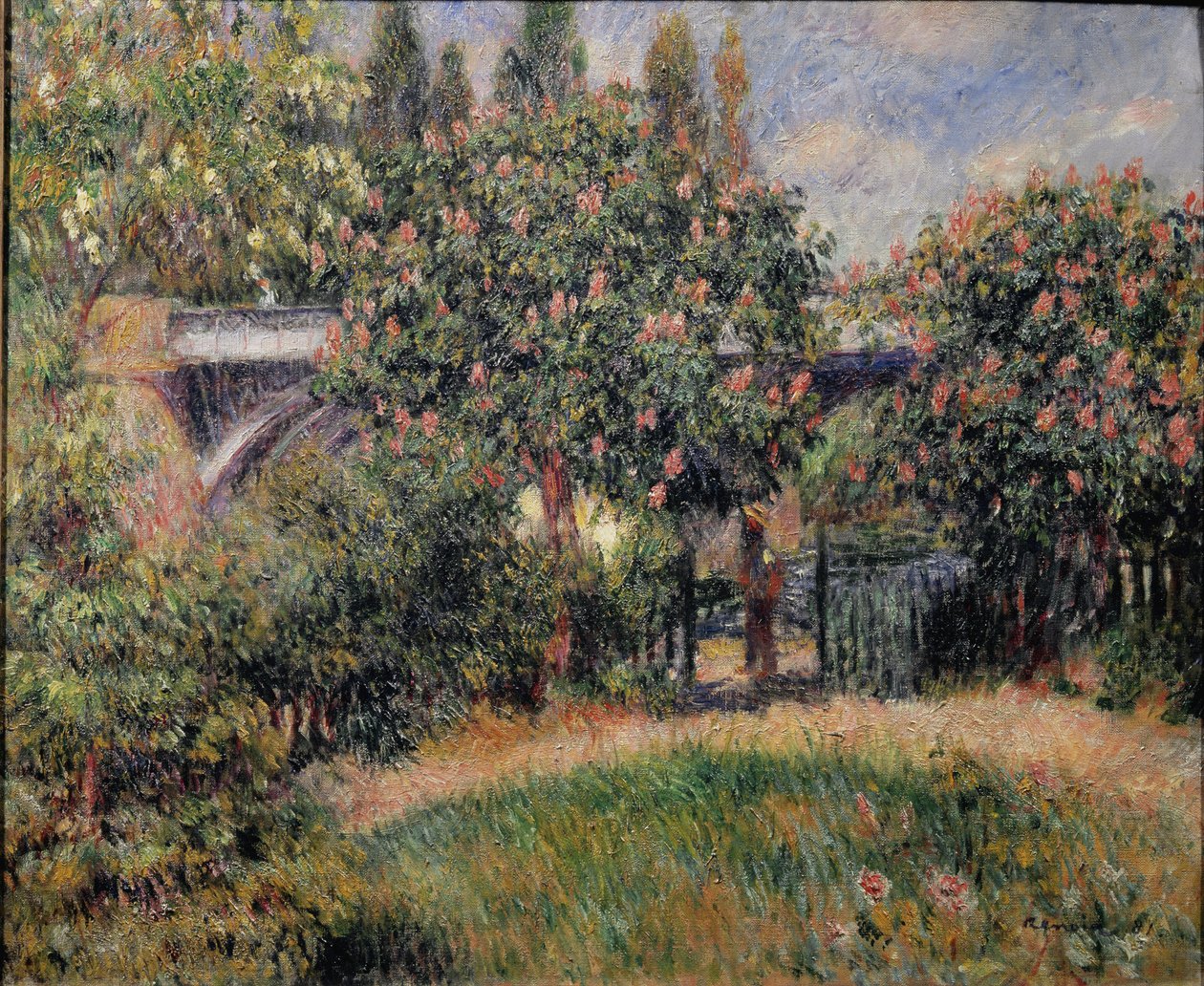 Il ponte ferroviario a Chatou o i castagni rosa da Pierre Auguste Renoir