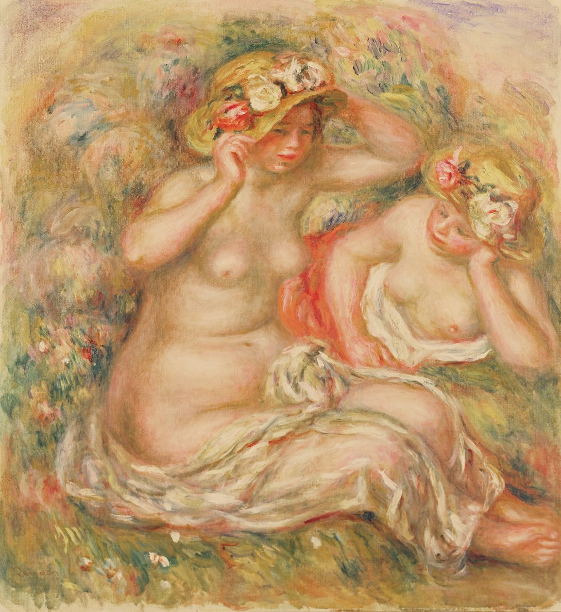Due nudi con cappelli da Pierre Auguste Renoir