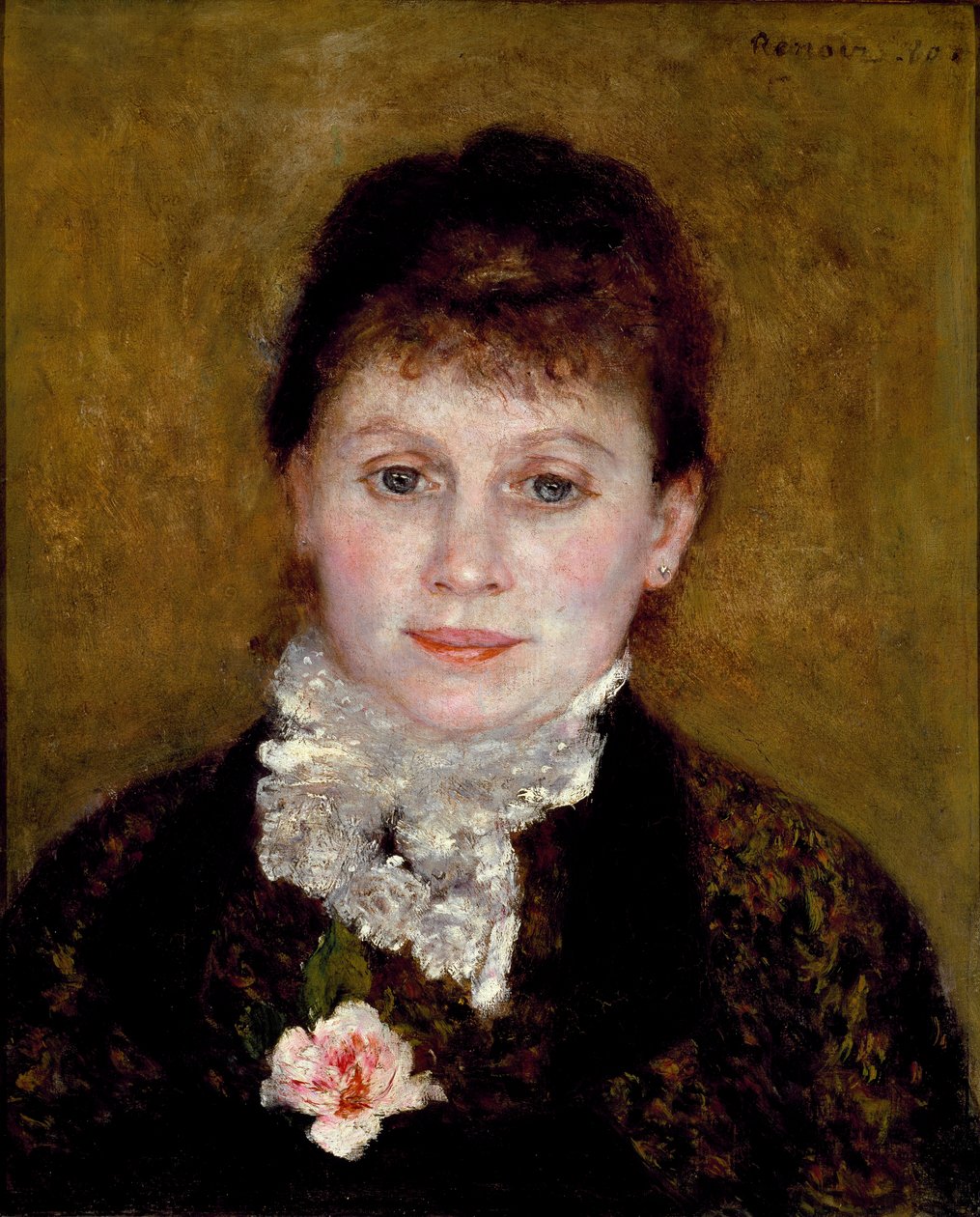Donna con colletto bianco. Ritratto di una donna con una rosa da Pierre Auguste Renoir