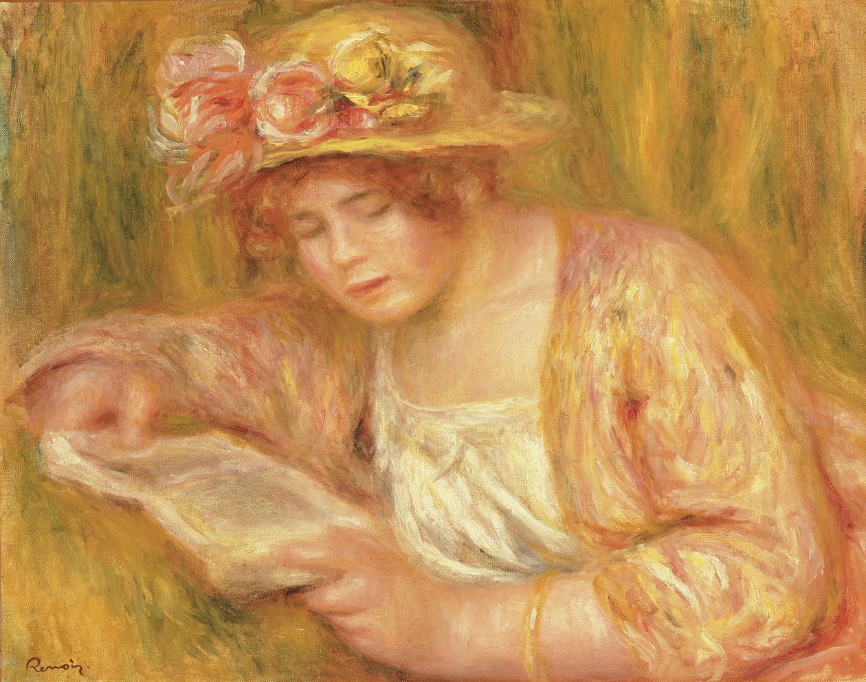 Donna con Cappello che Legge, c.1917-18 da Pierre Auguste Renoir