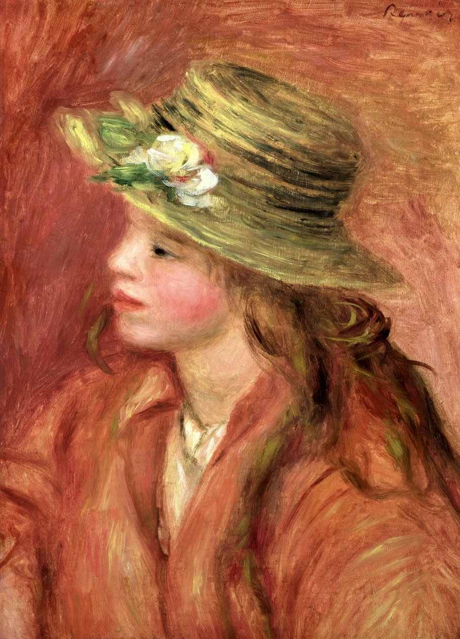 Giovane ragazza con cappello di paglia, c.1908 da Pierre Auguste Renoir