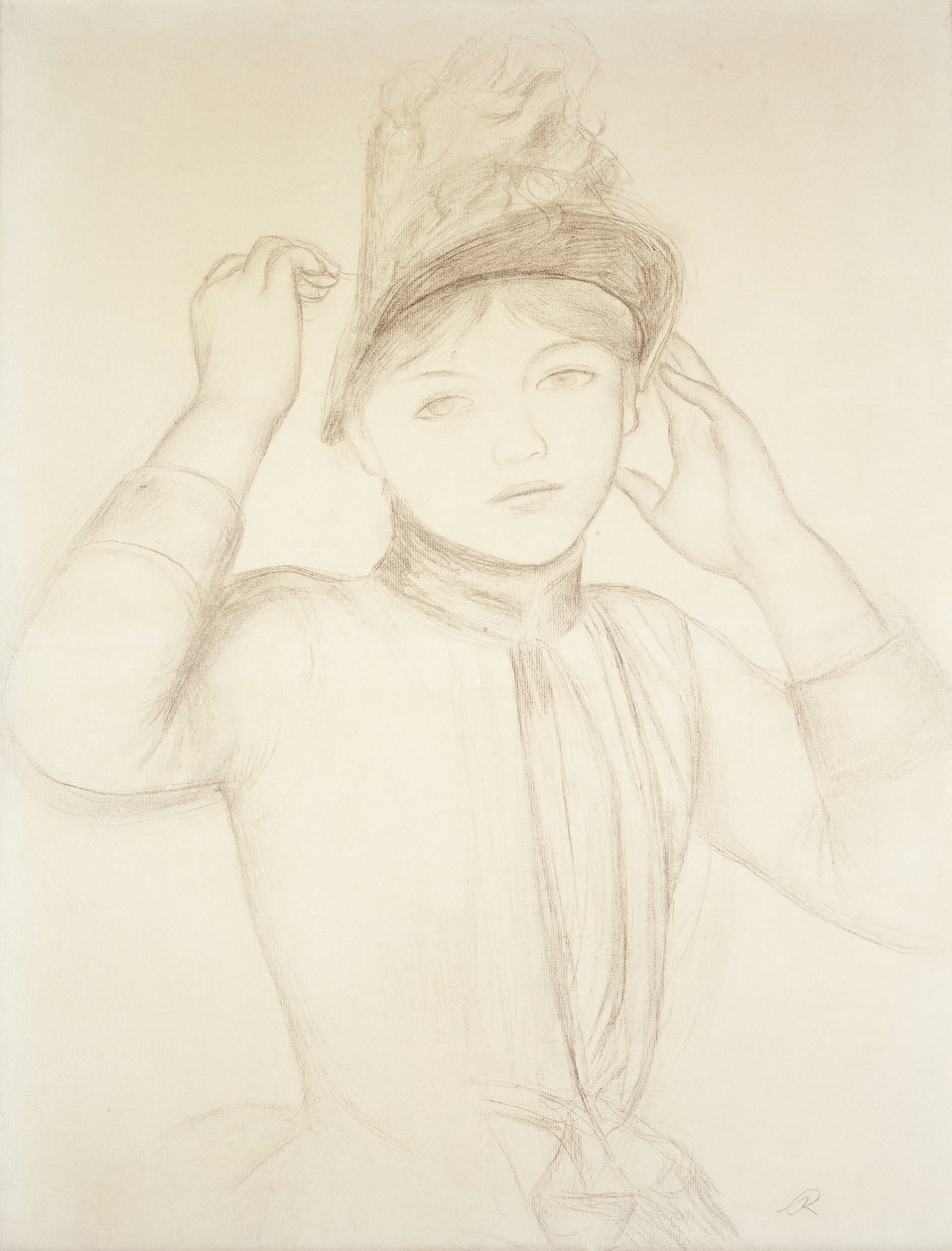 Giovane donna che sistema il cappello, c.1885 da Pierre Auguste Renoir