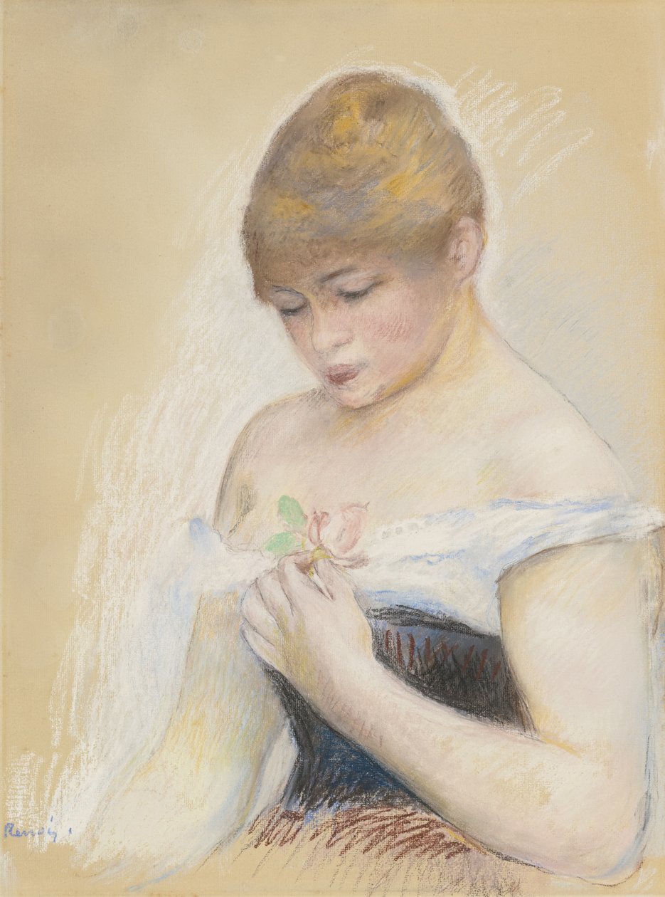 Giovane donna che tiene un fiore. Ritratto dell