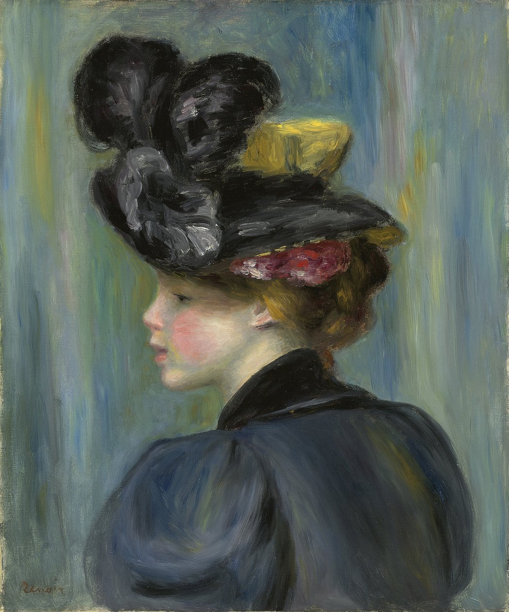 Giovane donna con cappello nero, 1895 da Pierre Auguste Renoir