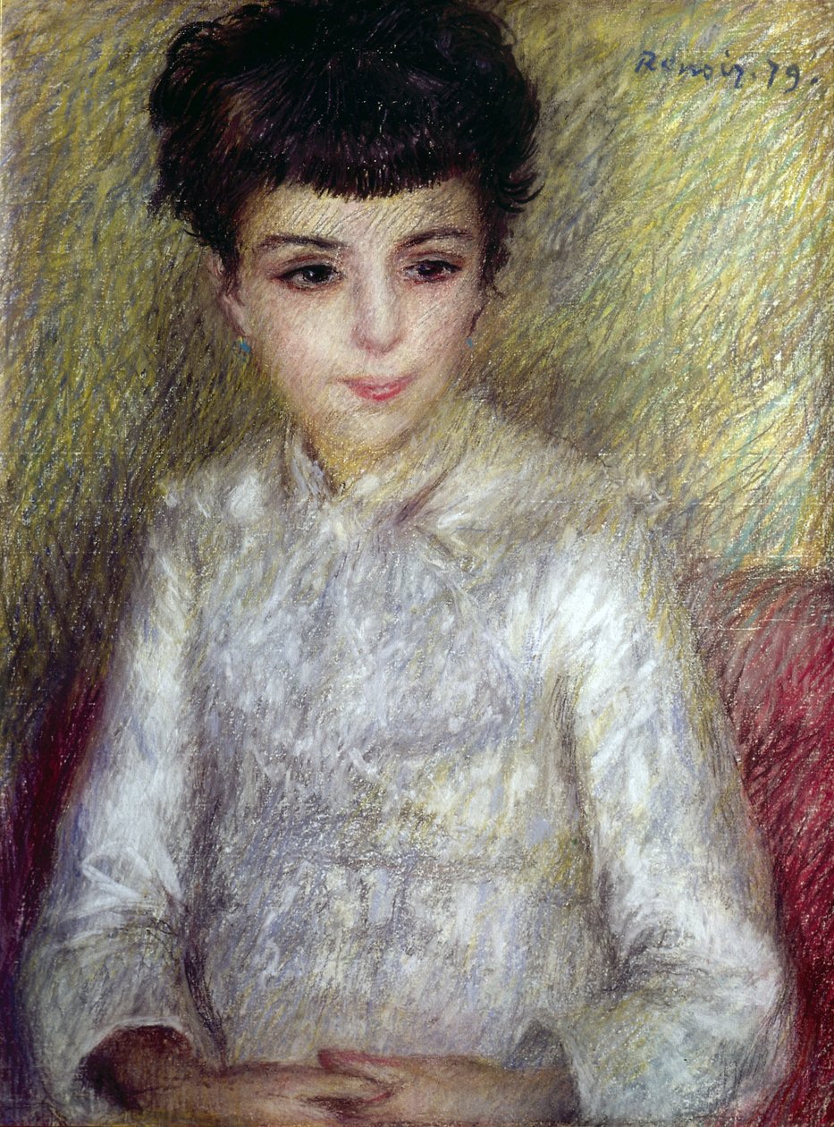 Giovane ragazza bruna seduta con le mani incrociate da Pierre-Auguste Renoir
