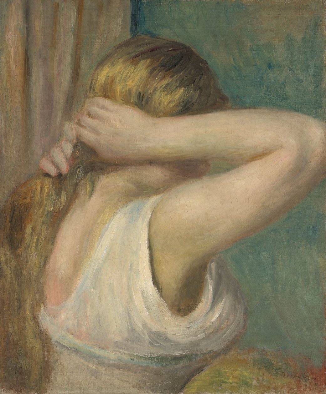 Ragazza con le braccia alzate, 1895 circa (olio su tela) da Pierre Auguste Renoir