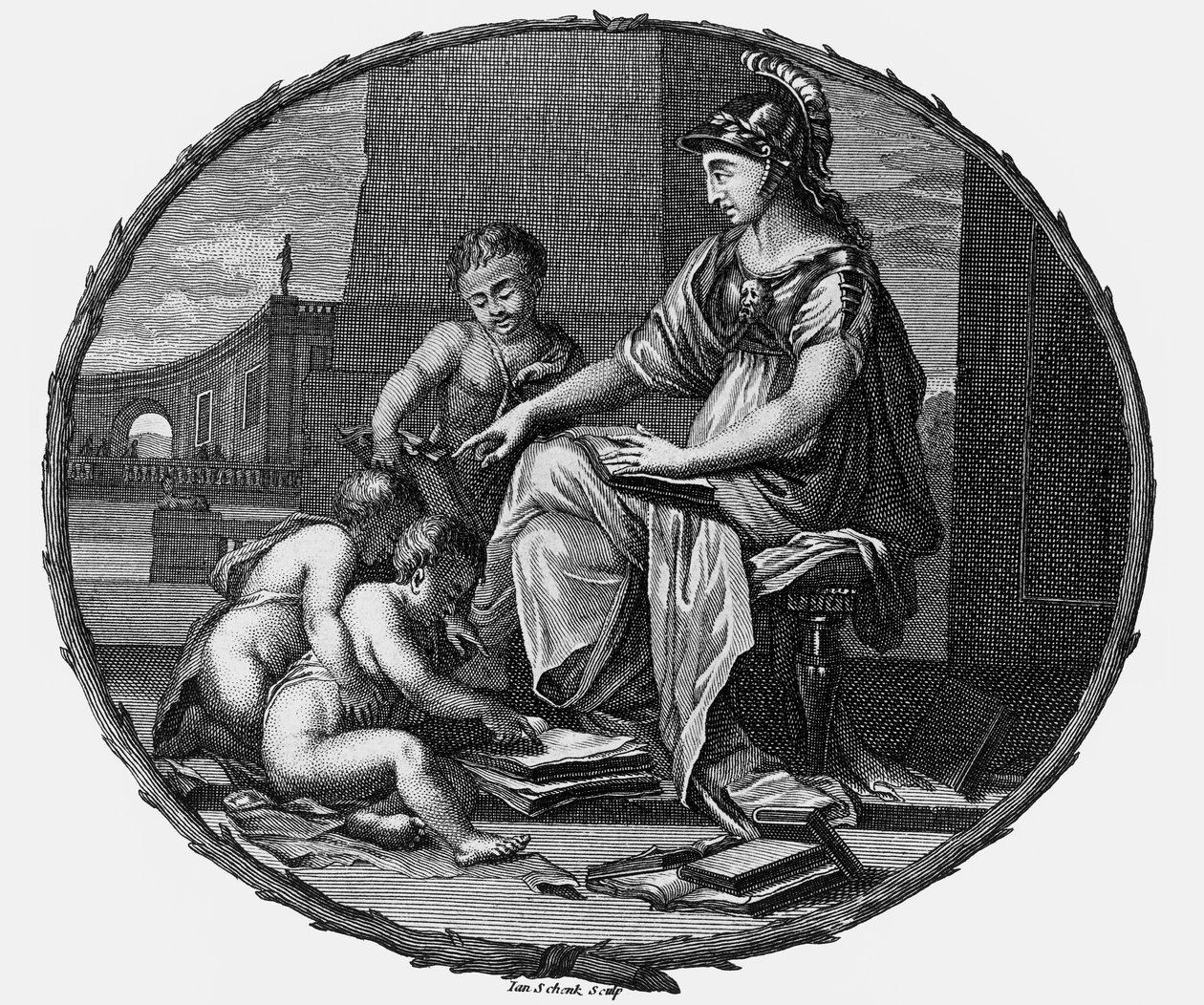 Allegoria femminile della ragione e della creatività circondata da bambini,1695-1697 (incisione) da Pierre Bayle