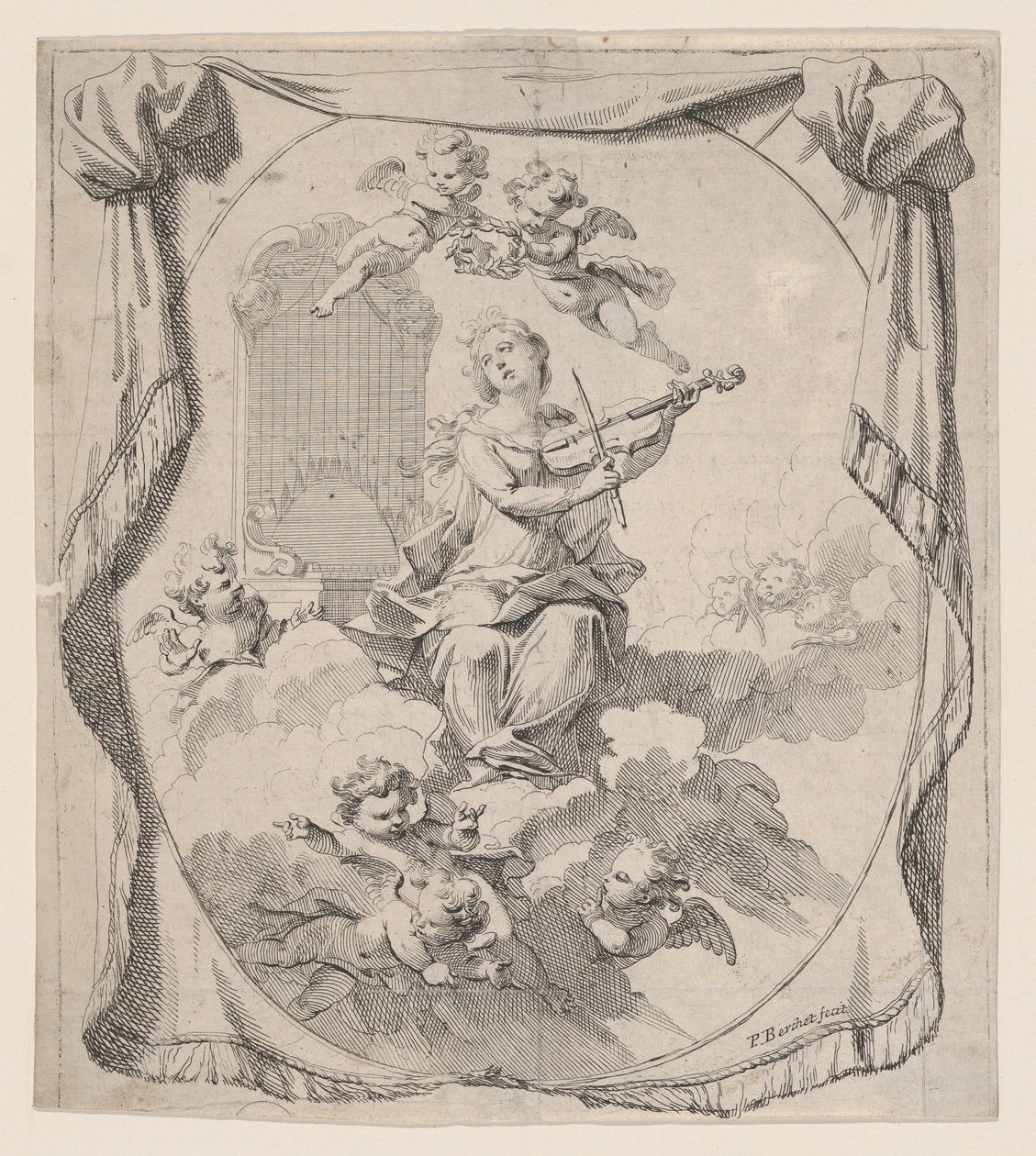 Santa Cecilia sulle nuvole sostenuta dagli angeli, 1696 da Pierre Berchet