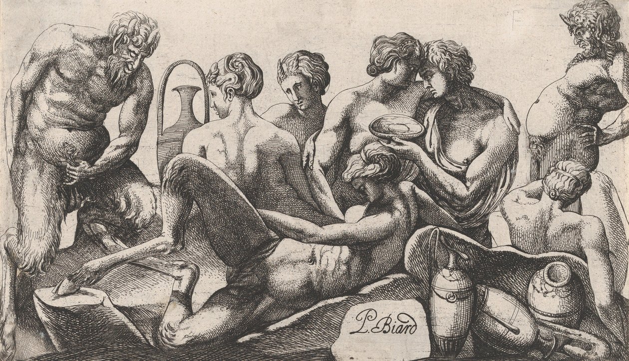 Otto Satiro e Satiresse che Finiscono un Pasto da Pierre Biard