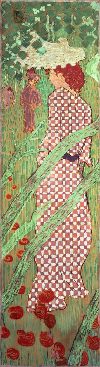 Donne in un giardino: donna con abito a quadretti da Pierre Bonnard