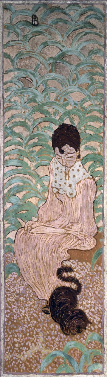 Donna seduta con un gatto, uno dei quattro pannelli di Donne nel giardino, 1891 da Pierre Bonnard