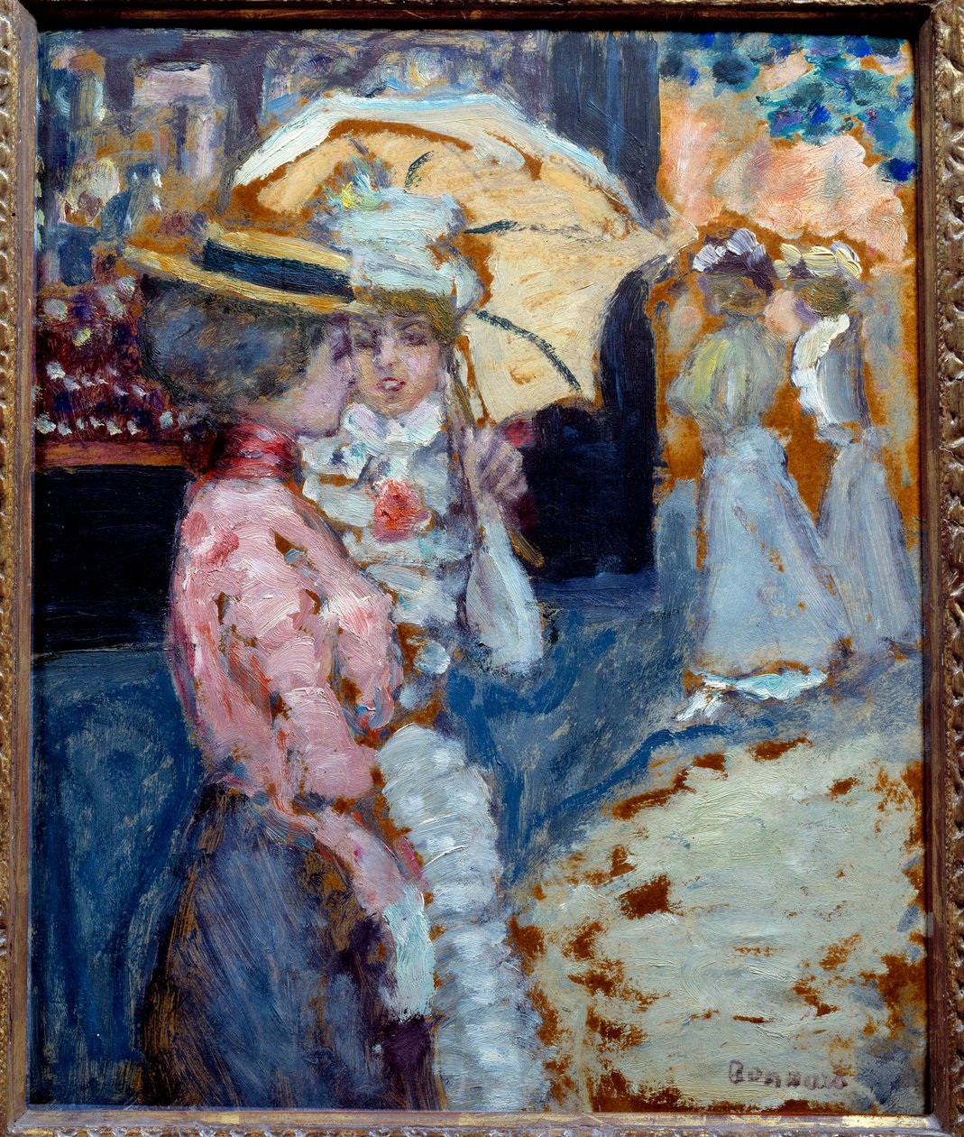 La passeggiata Due giovani donne eleganti vestite alla moda Belle Époque parlano sotto il loro ombrello da Pierre Bonnard