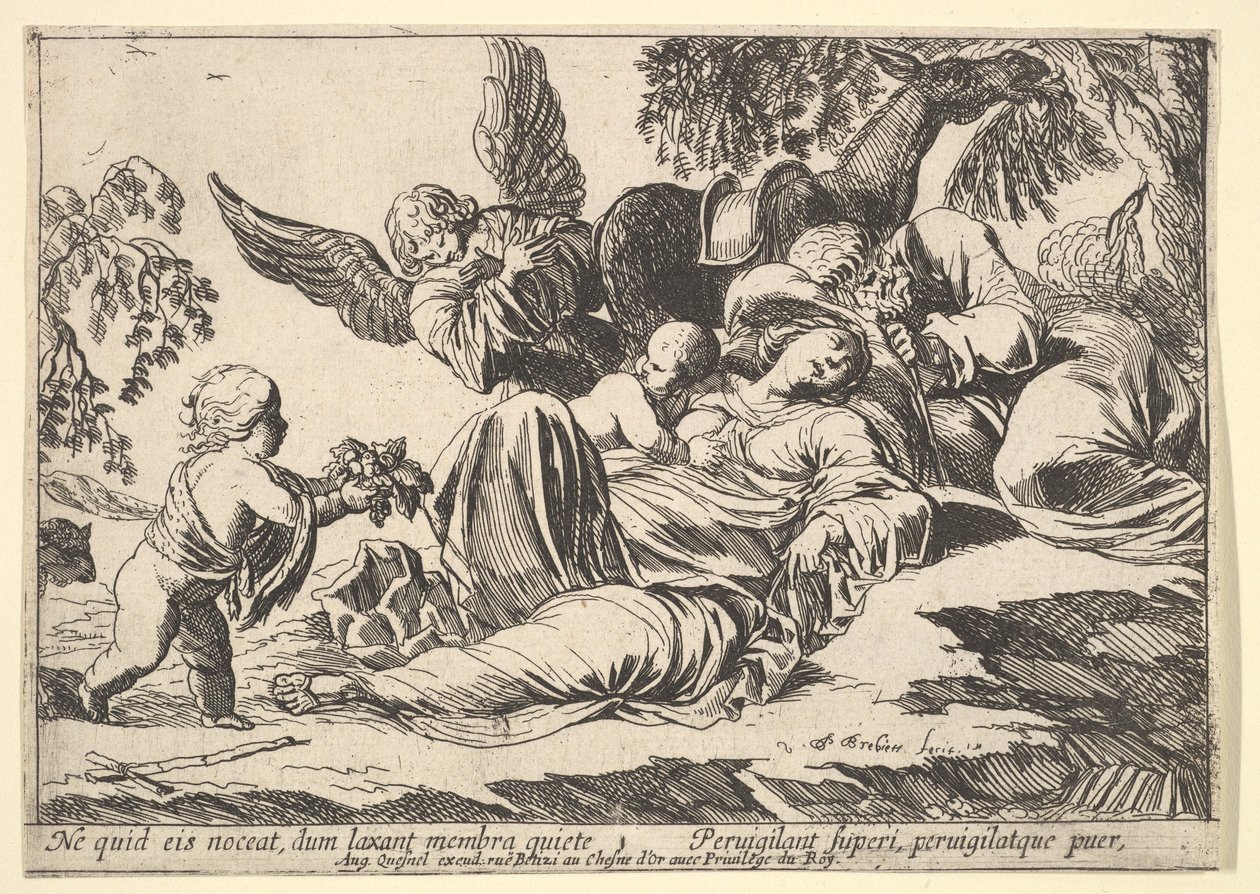 Angeli che danno frutta alla Sacra Famiglia dormiente, 1610-42 da Pierre Brebiette