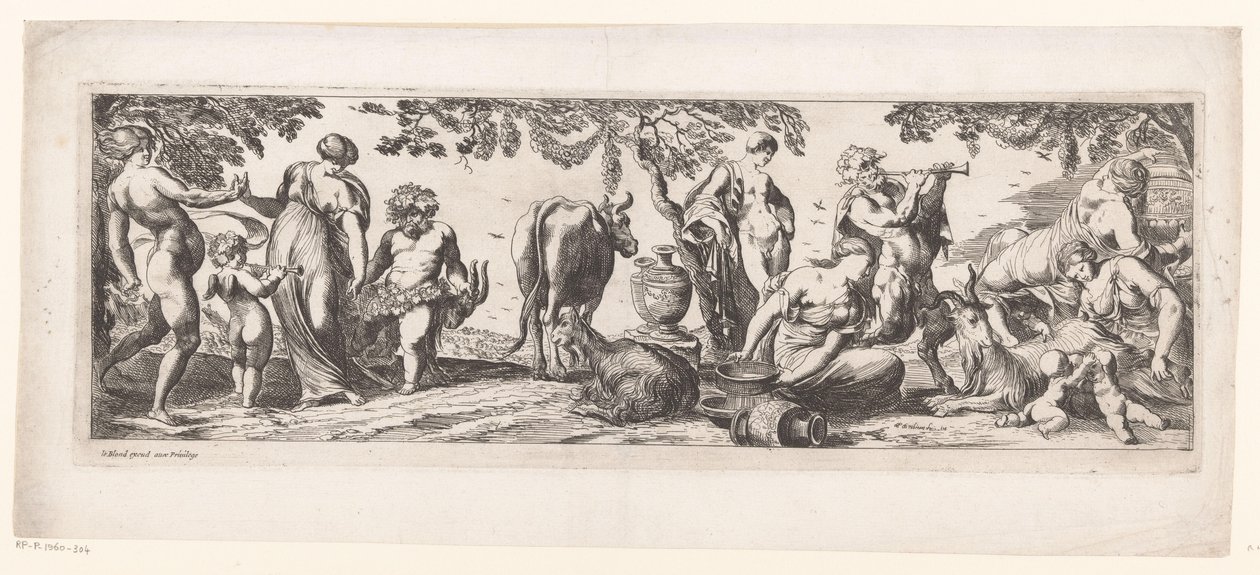 Silenus riposante e il suo seguito in un paesaggio da Pierre Brebiette