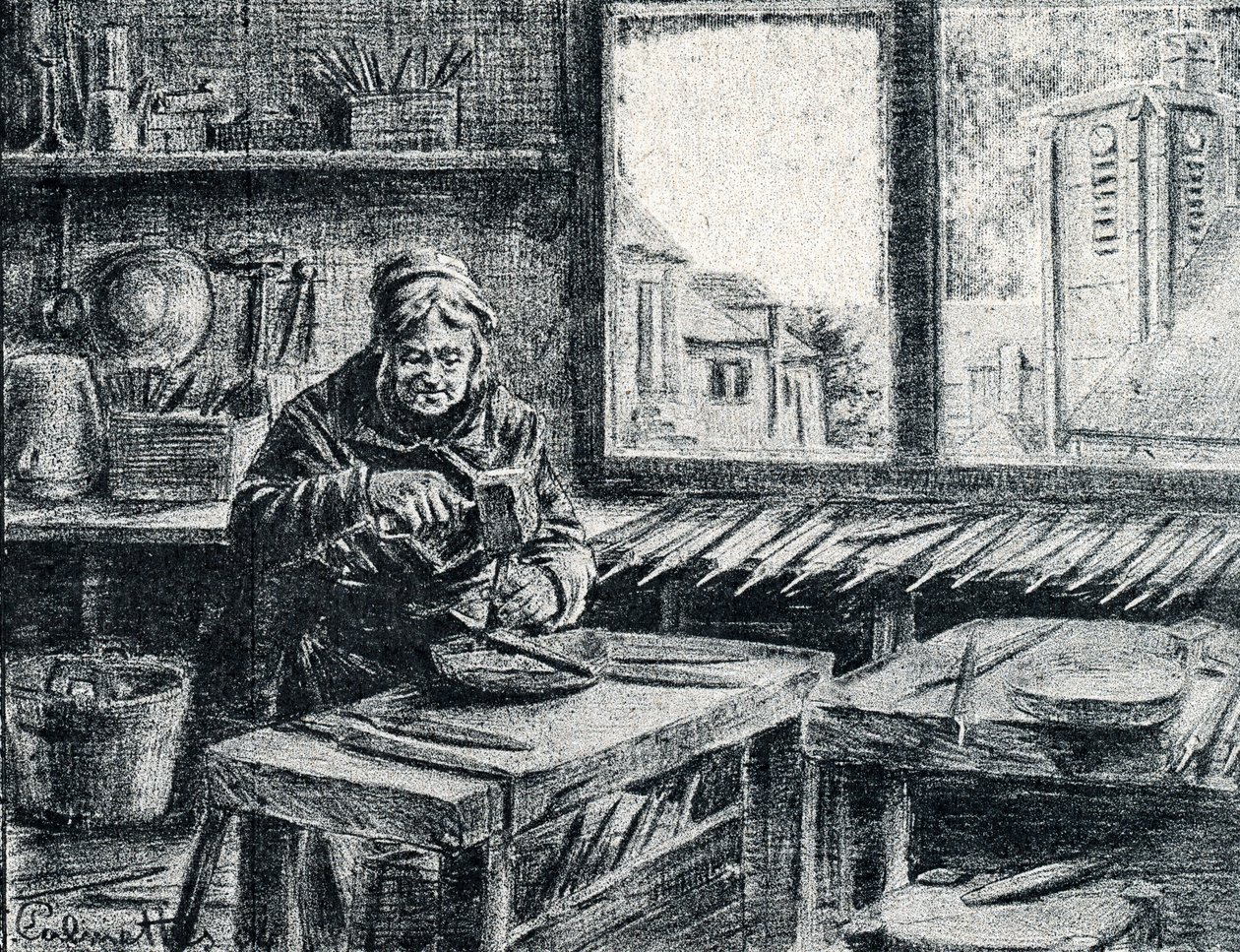 Un operaio che fabbrica lime, incisione di Pierre Calmette, collezione privata da Pierre Calmettes