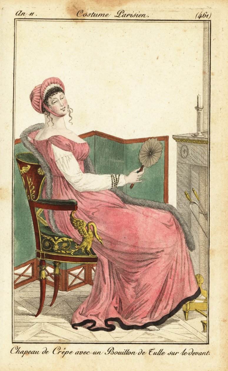 Donna seduta su una sedia Empire in un salotto, Parigi da Pierre Charles Baquoy