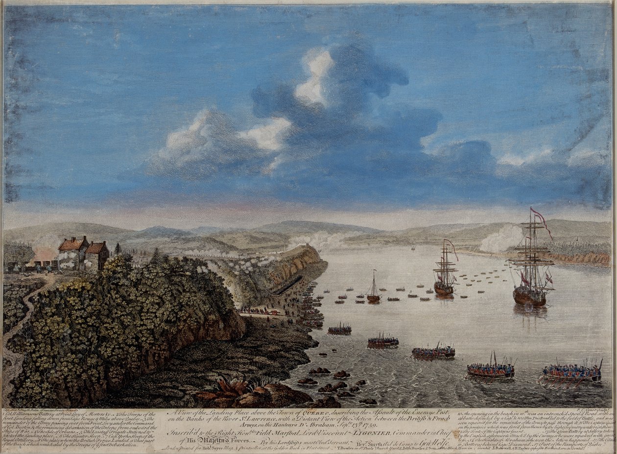 Veduta del luogo di sbarco sopra la città di Quebec che descrive l