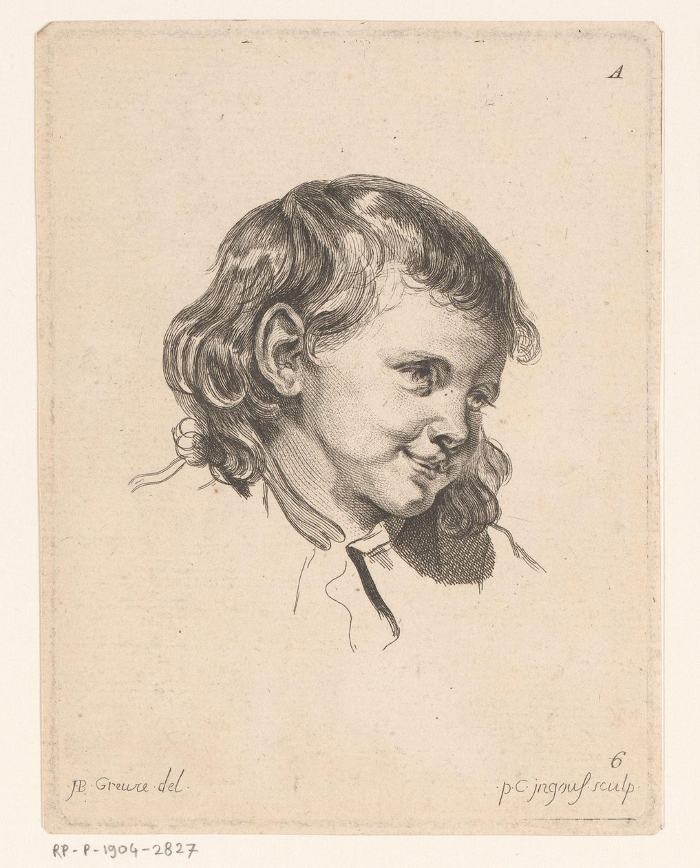 Testa di un bambino, rivolta a destra (dalla serie Teste di diverse figure) da Pierre Charles Ingouf