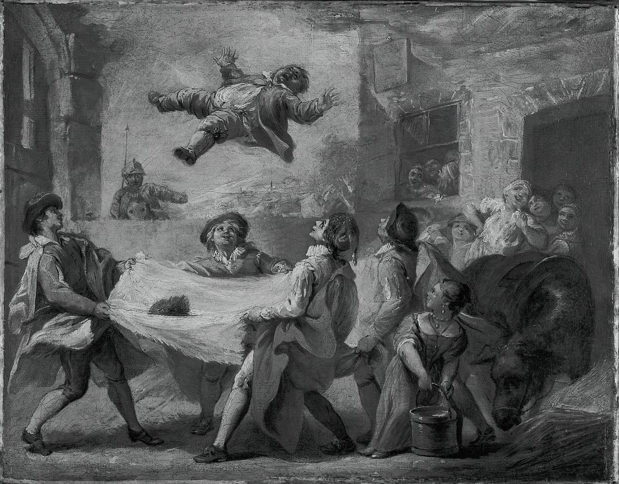 Sancho Panza lanciato in una coperta da Pierre Charles Tremolieres