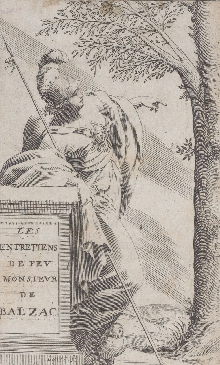 Frontespizio, da Interviste con il defunto signor Balzac Les Entretiens de Feu Monsieur d..., 1660 da Pierre Daret