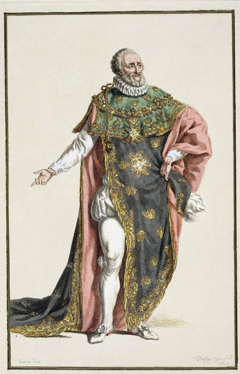 Enrico IV (1553-1610) Re di Francia, da Receuil des Estampes, rappresentante i ranghi e le dignità, secondo il costume di tutte le nazioni esistenti, pubblicato nel 1780 da Pierre Duflos