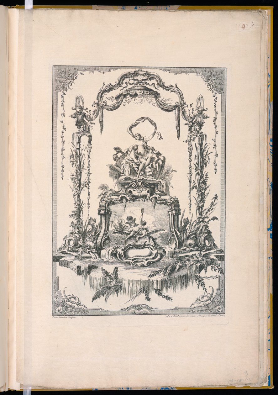 Pannello ornamentale con un doppio cartiglio che mostra Venere o Teti con le sue ninfe e una fontana da Pierre Edme Babel