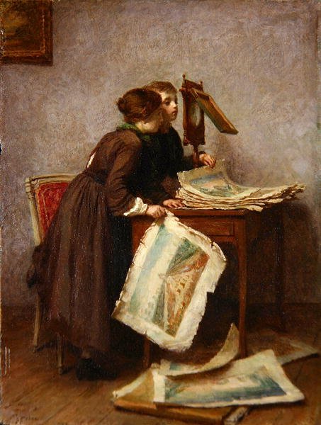 Bambini che guardano stampe, c.1870 da Pierre Edouard Frere