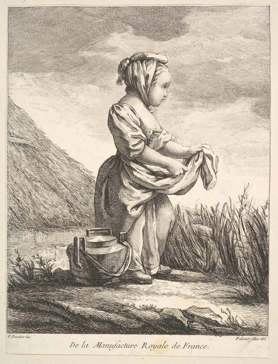 Bambina con un Vaso ai Suoi Piedi, da Premier Livre de Figures daprès les porcelain..., 1757 da Pierre Etienne Falconet