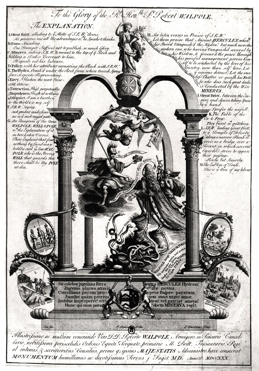 Alla gloria del molto onorevole Robert Walpole (1676-1745) 1° Conte di Orford da Pierre Fourdrinier