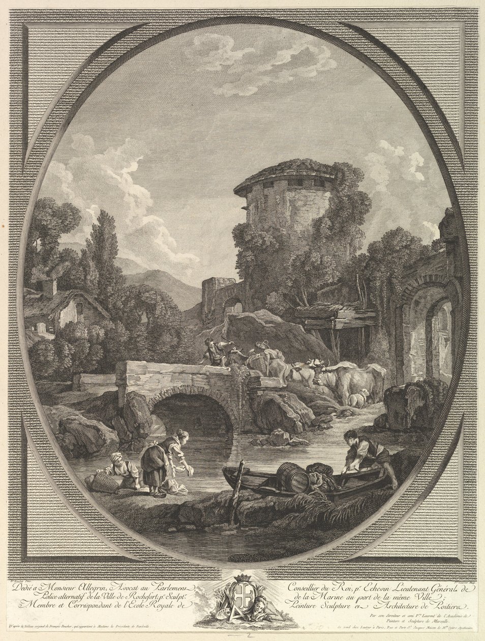 Paesaggio con ponte e colombaia, XVIII secolo da Pierre Francois Laurent