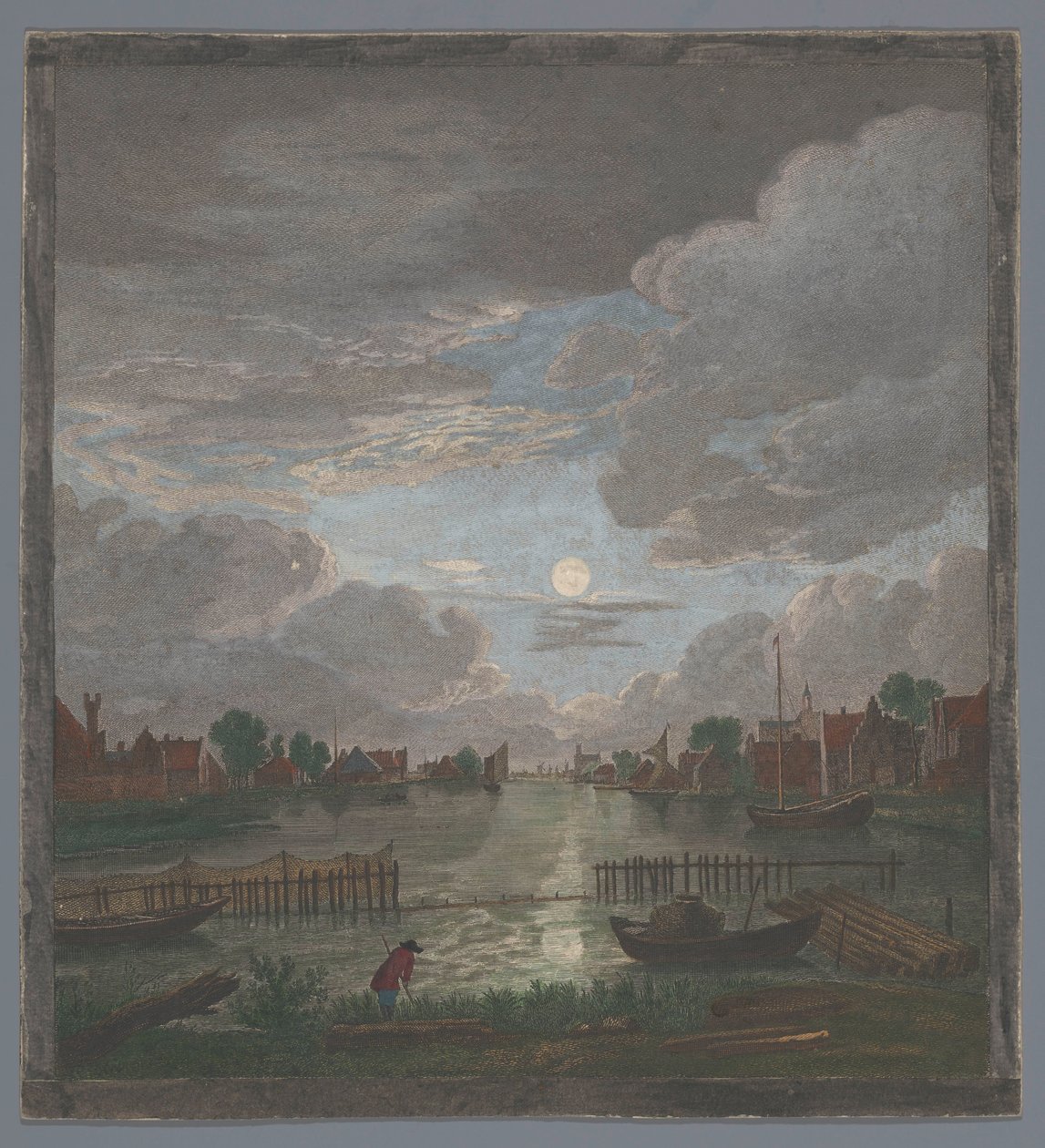 Veduta di un canale nei pressi di Haarlem al chiaro di luna da Pierre François Basan