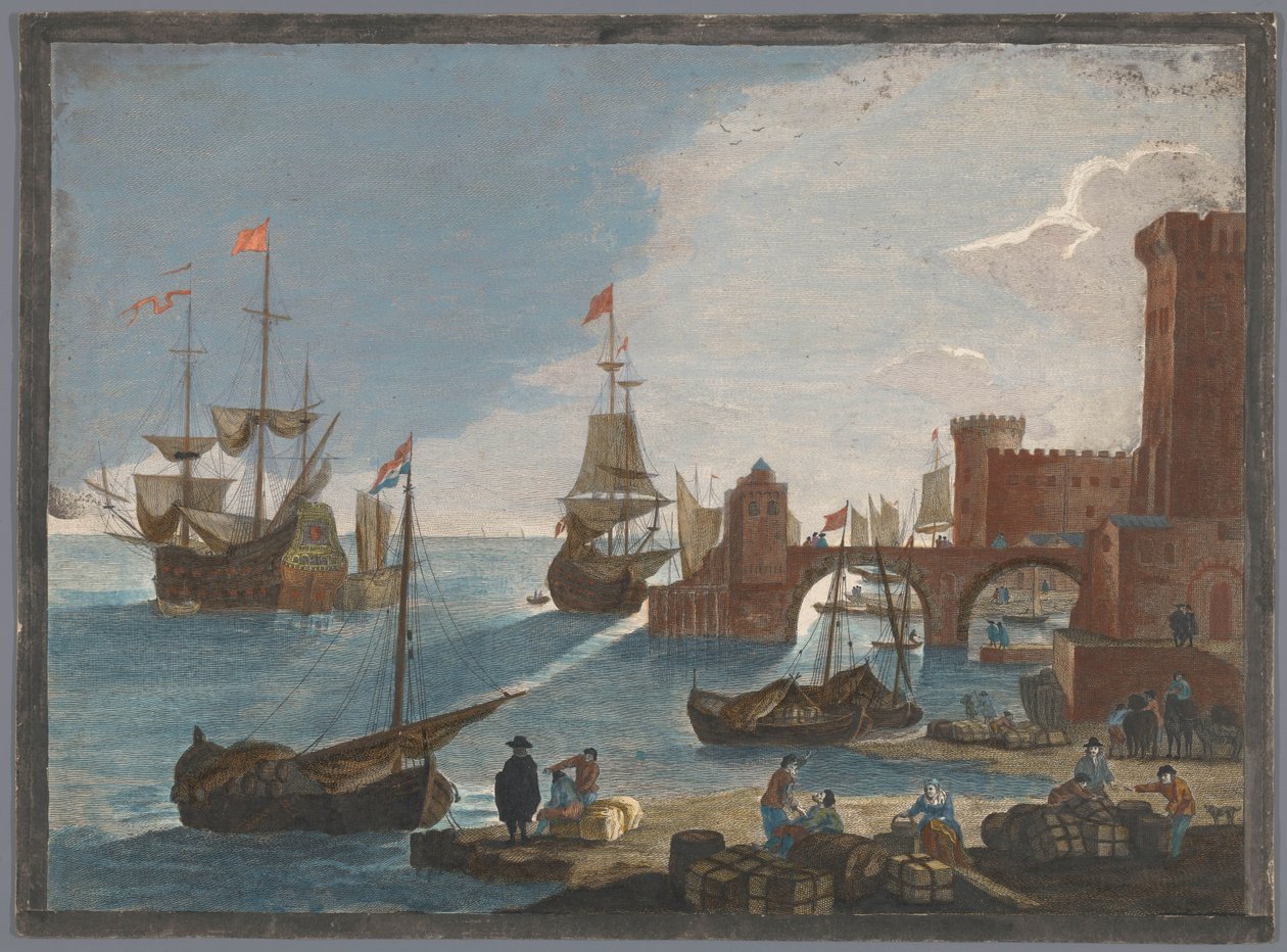 Vista di un porto marittimo con navi e barche sull