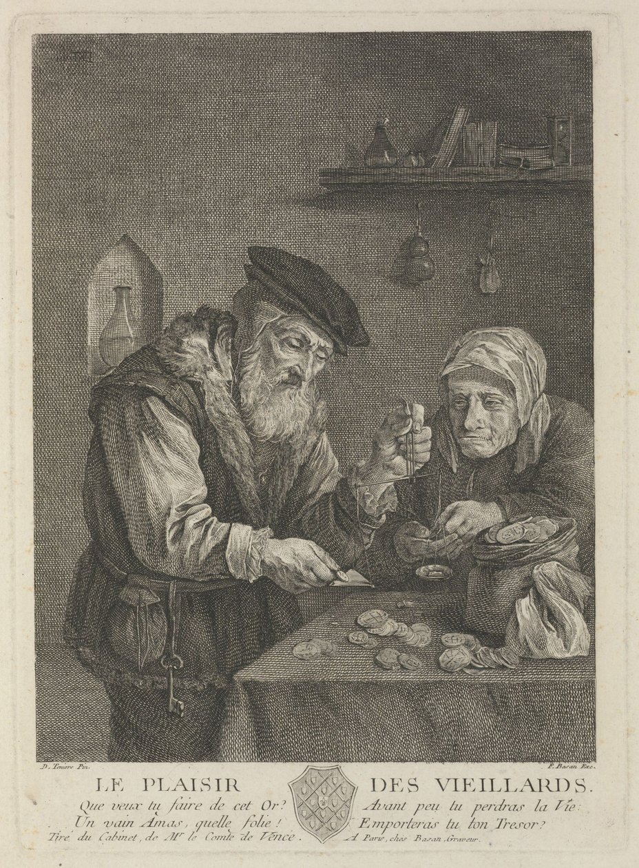 Piaceri della vecchiaia dopo il dipinto di David Teniers il Giovane, metà del XVIII secolo da Pierre François Basan