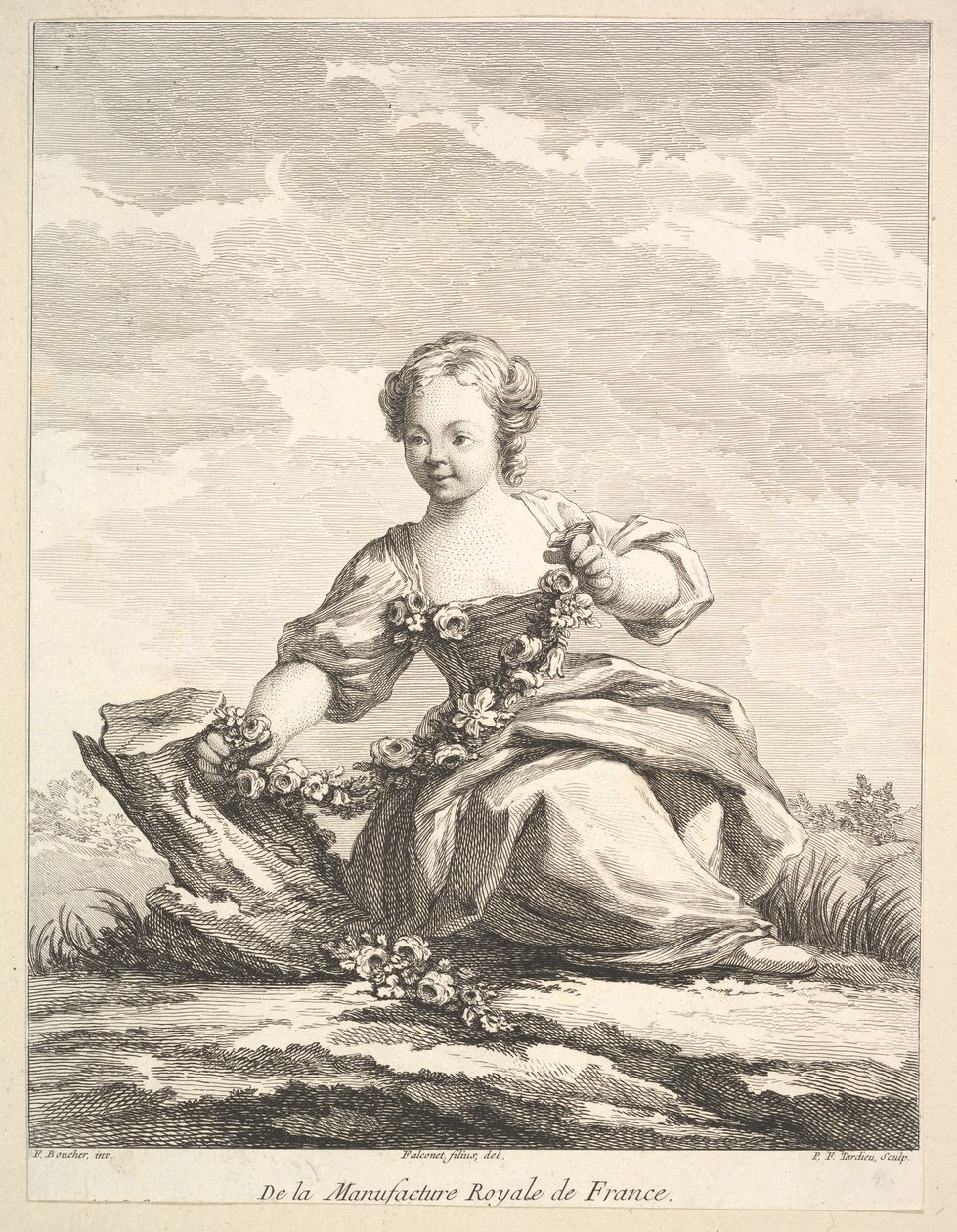 Bambina che tiene una ghirlanda di fiori, dal Deuxième Livre de Figures d