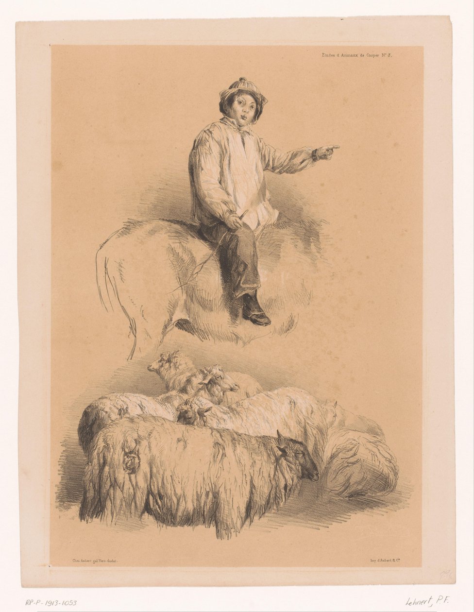 Studi di un pastore e un gregge di pecore da Pierre Frédéric Lehnert