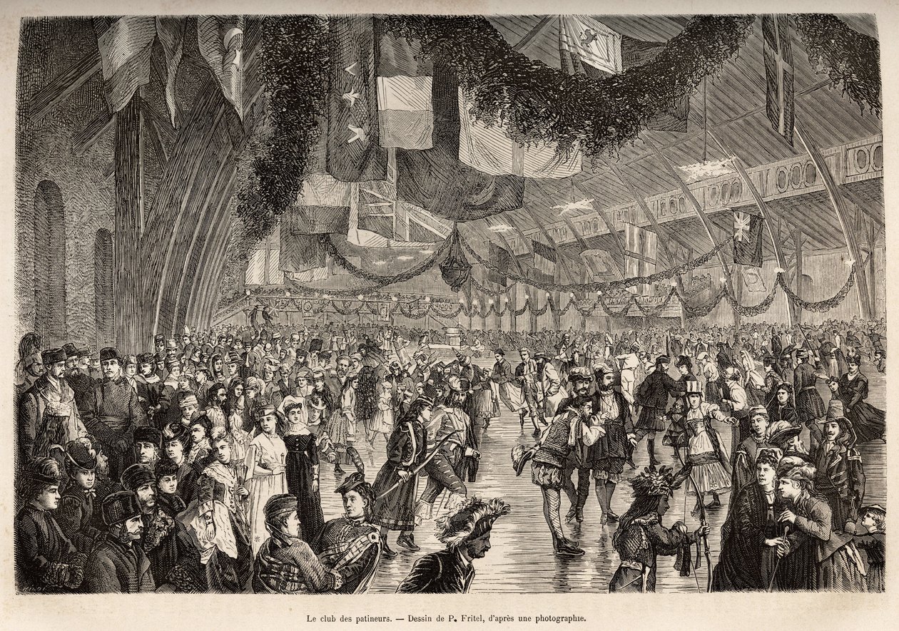 Il club dei pattinatori di Montreal, a un incontro per una serata di pattinaggio in costume, inciso dopo un disegno di P.Fritel, illustrante l