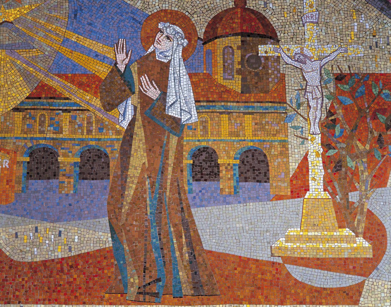 Primo piano di un murale, Basilica di Santa Teresa, Lisieux, Bassa Normandia, Francia da Pierre Gaudin