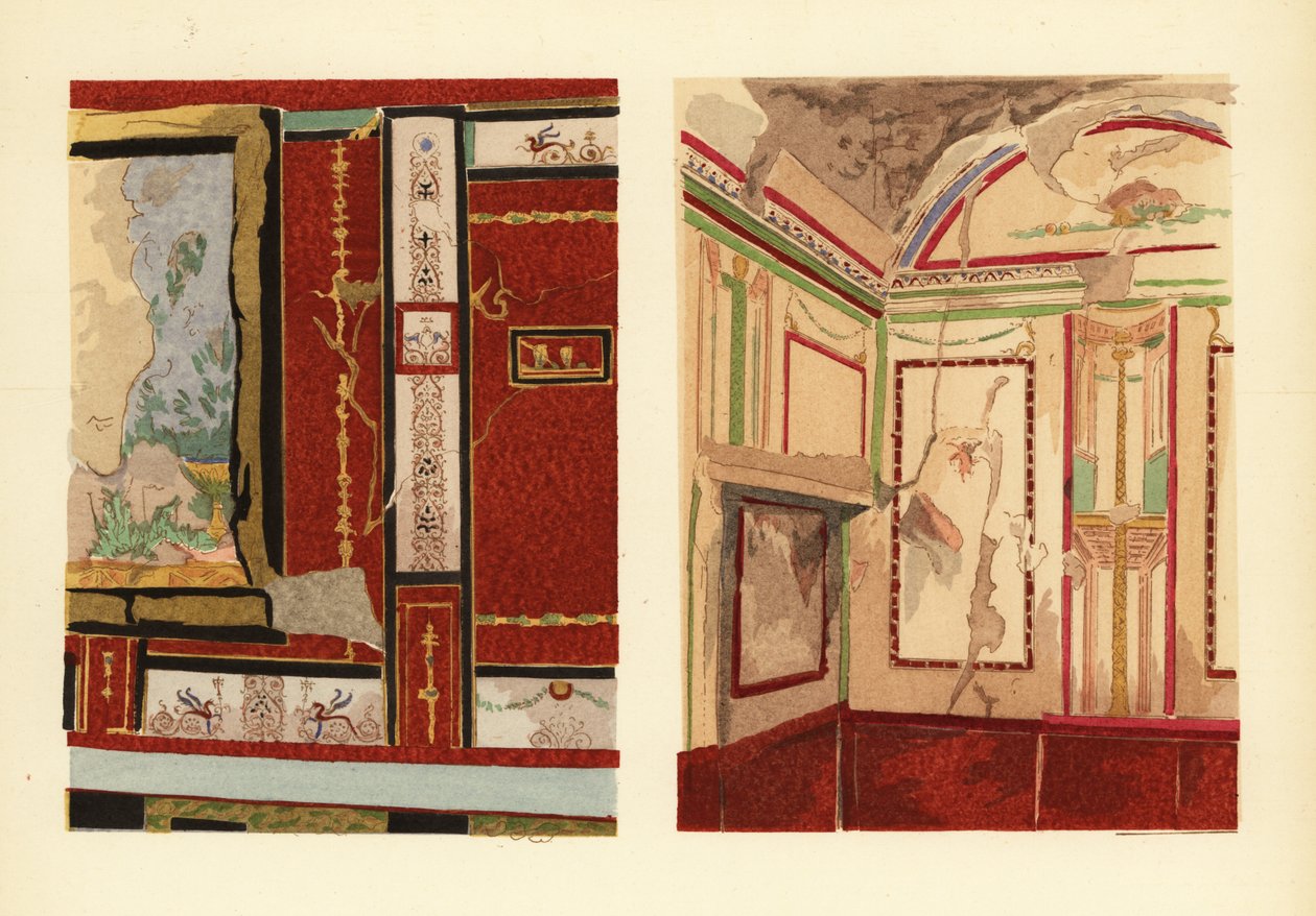 Casa di Tullio Fausto sulla Strada della Fortuna (sinistra), e casa di Popidio Prisco (destra), Pompei, Camera di una casa situata in via della Fortuna, Regione IV da Pierre Gusman
