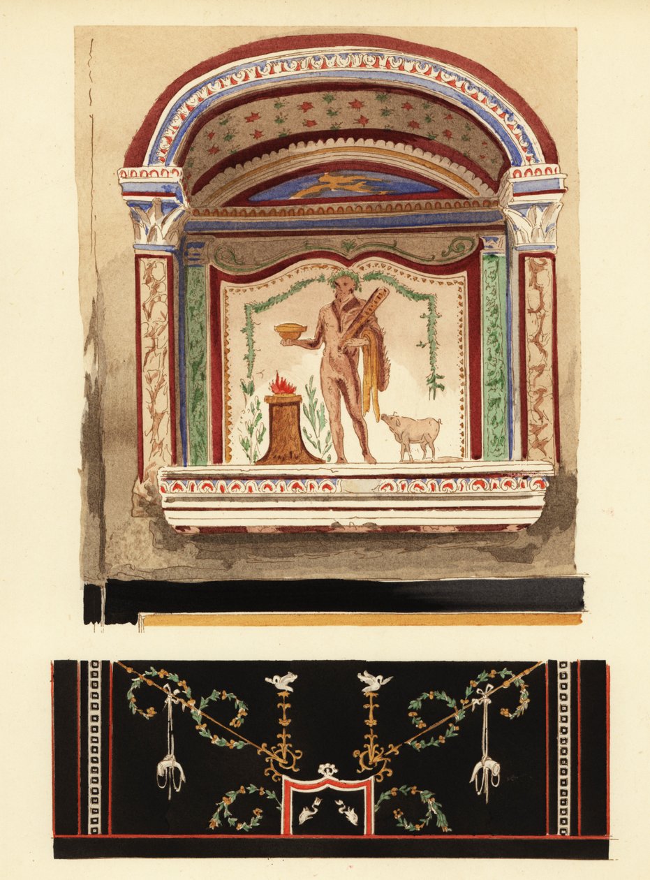 Dipinto della nicchia del larario dedicato a Ercole in un annesso (Casa del Cenacolo, V) da Pierre Gusman
