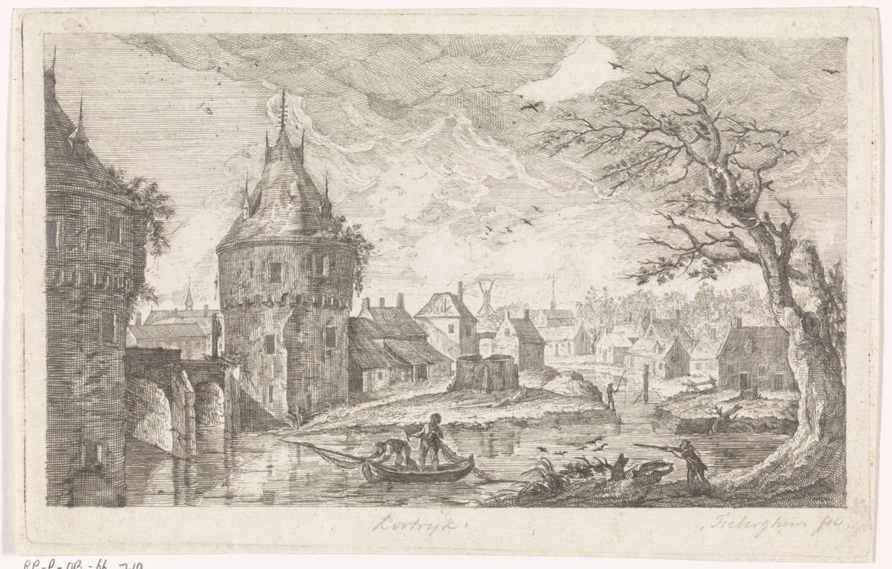 Paesaggio di villaggio con pescatori da Pierre Joseph Jacques Tiberghien