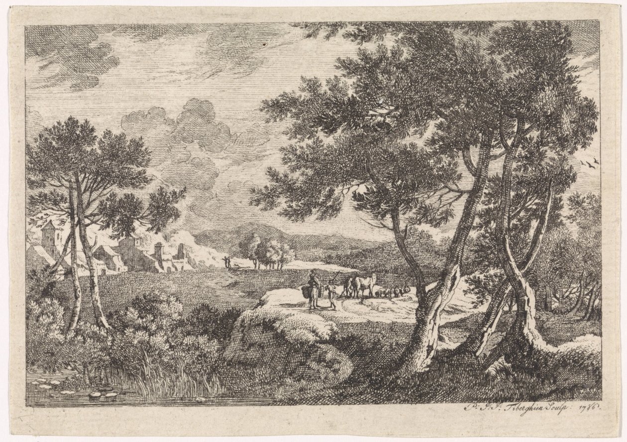 Paesaggio con alberi in primo piano da Pierre Joseph Jacques Tiberghien