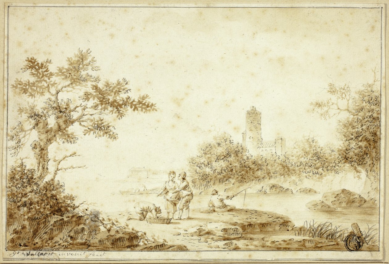 Paesaggio con figure vicino al ruscello da Pierre Joseph Wallaert